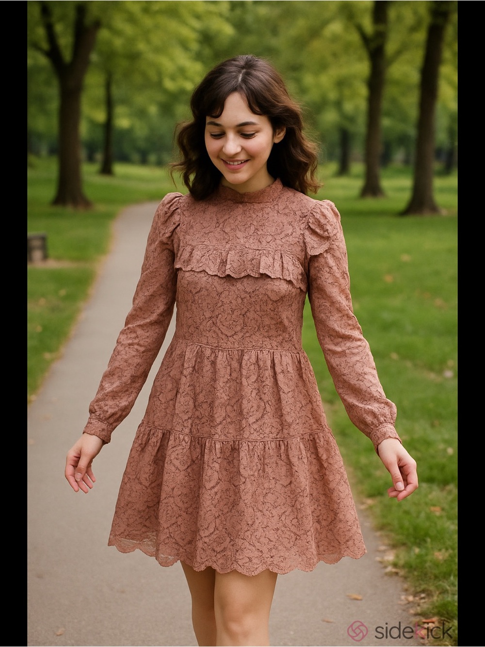 BCBGMAXAZRIA Lenora Lace Ruffle Dress, Size Small Shadow Blush NWT $338.00.
